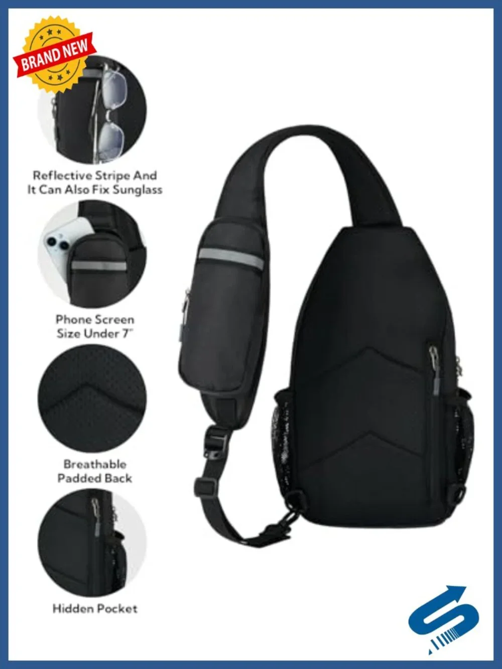 RFID Sling Backpack Crossbody Travel Hiking Daypack Water-resistant Adjustable